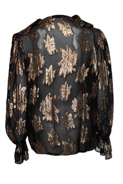 IRO, blusa de volantes de lúrex labra negra y dorada