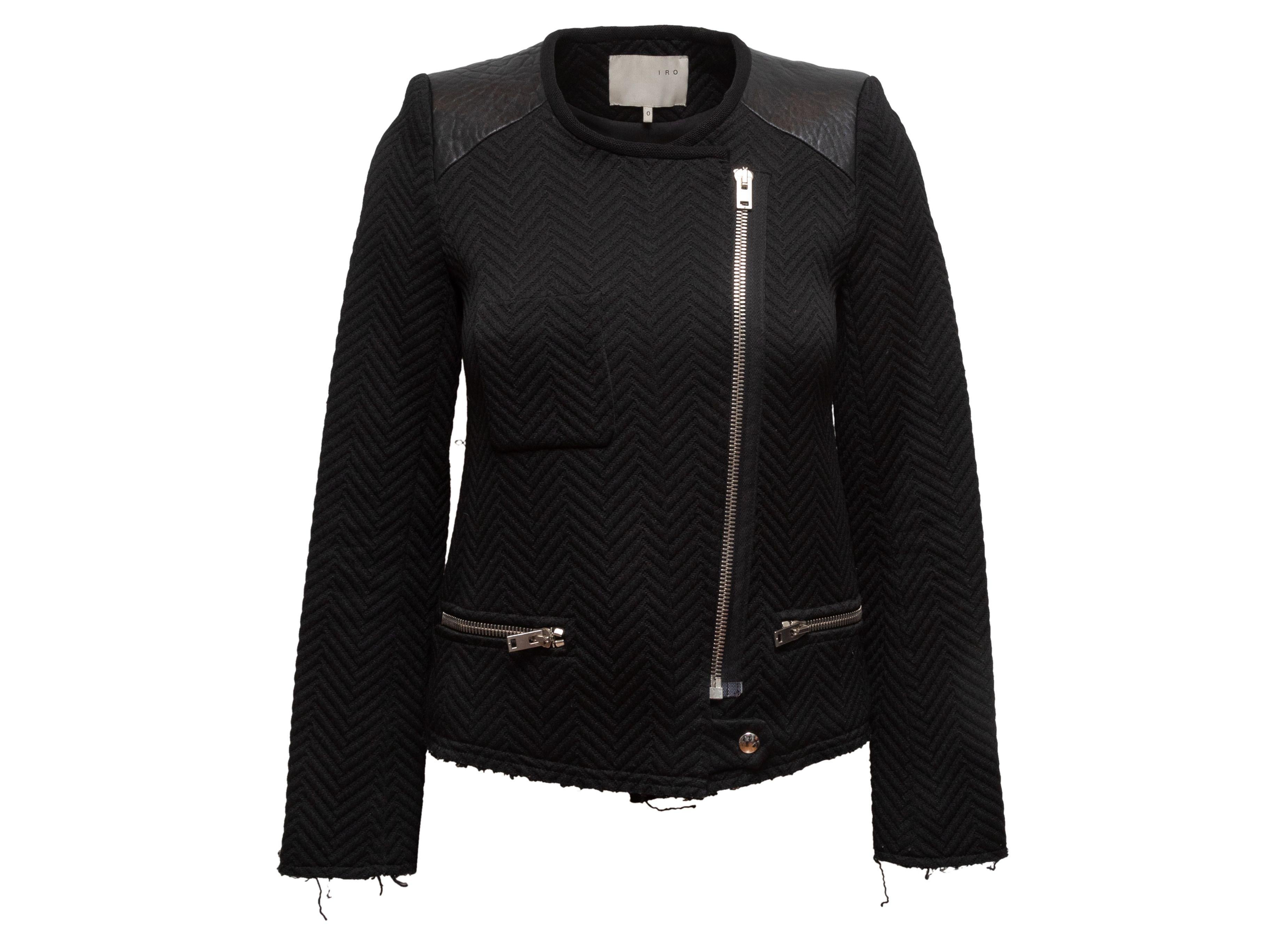 Iro Black Herringbone Leather-Trimmed Moto Jacket In Good Condition In New York, NY