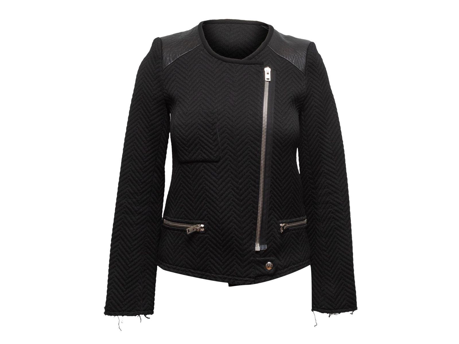Iro Black Herringbone Leather-Trimmed Moto Jacket 1