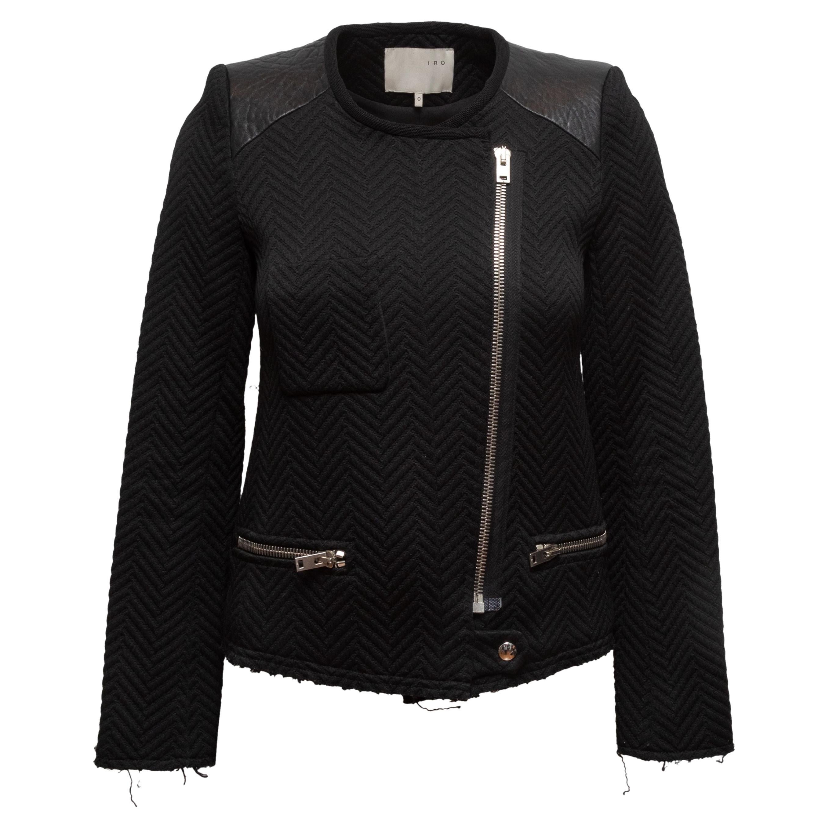 Iro Black Herringbone Leather-Trimmed Moto Jacket