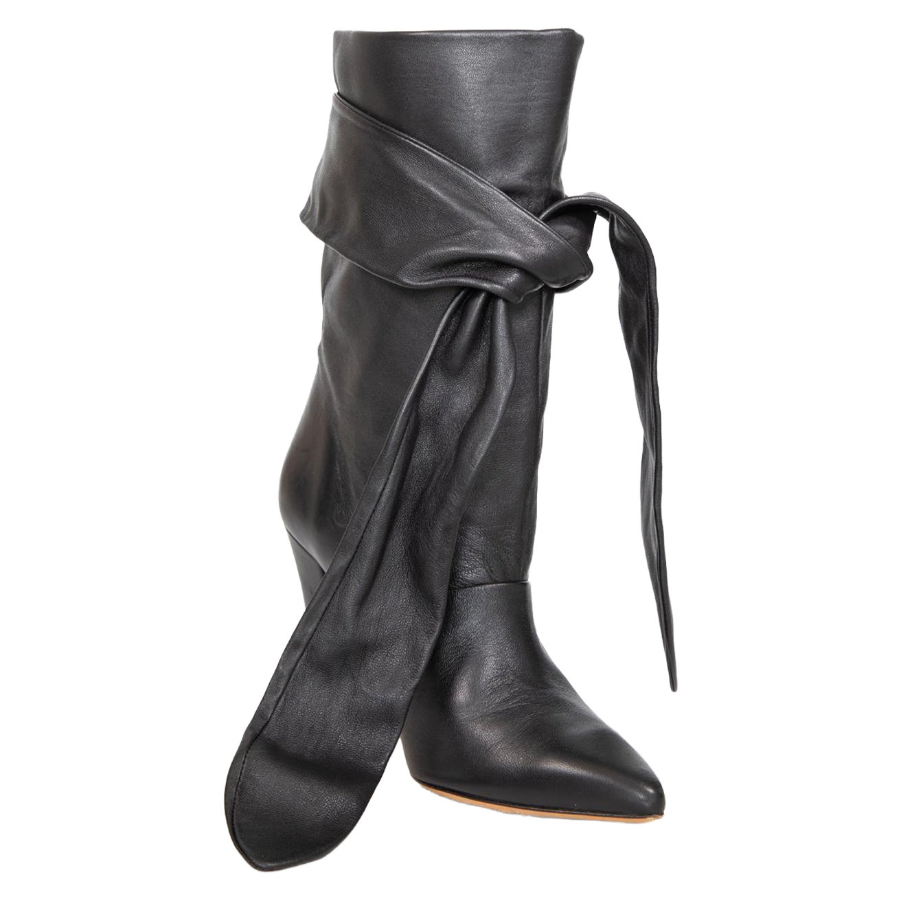 Iro Black Leather Tied Mid Calf Boots Size IT 36