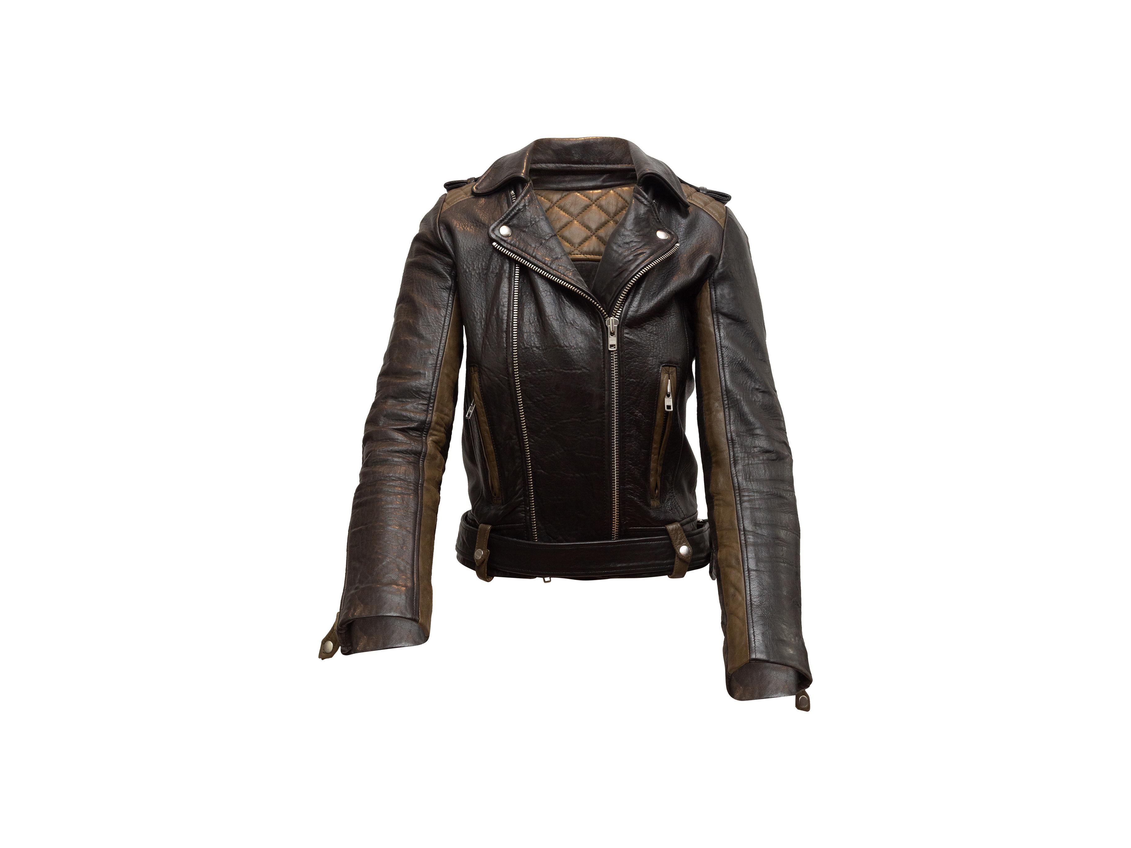 Men's IRO Black & Olive Sallie Leather Moto Jacket