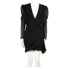 Iro Black Silk Polka Dot Ruffle Accent Mini Dress Size XXL