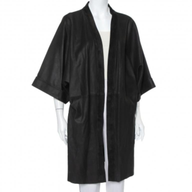 Women's IRO Black Suede Leather Open Front Kimono S For Sale