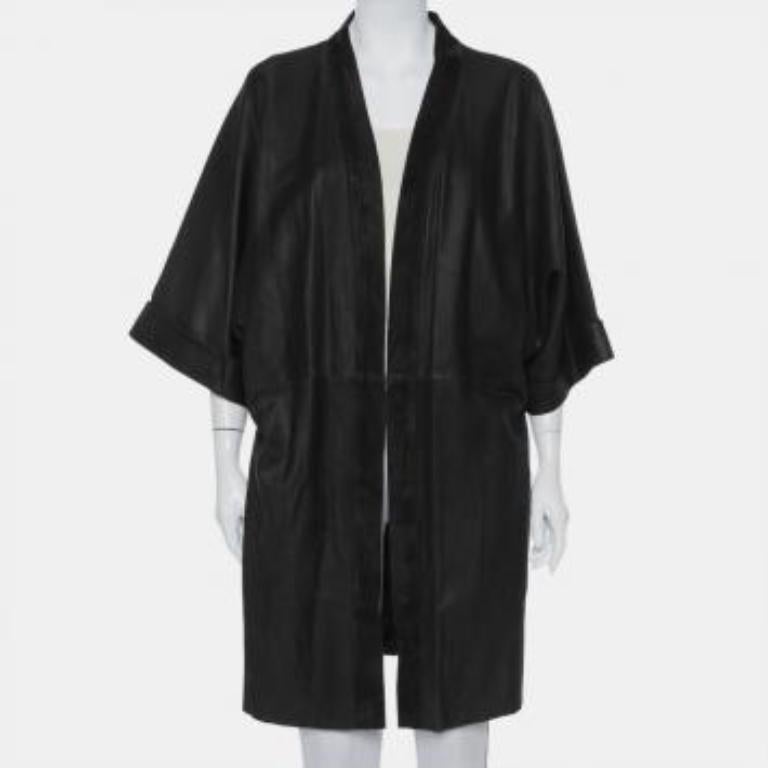 IRO Black Suede Leather Open Front Kimono S For Sale 3