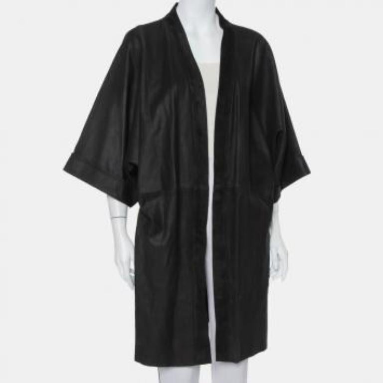 IRO Black Suede Leather Open Front Kimono S For Sale 4