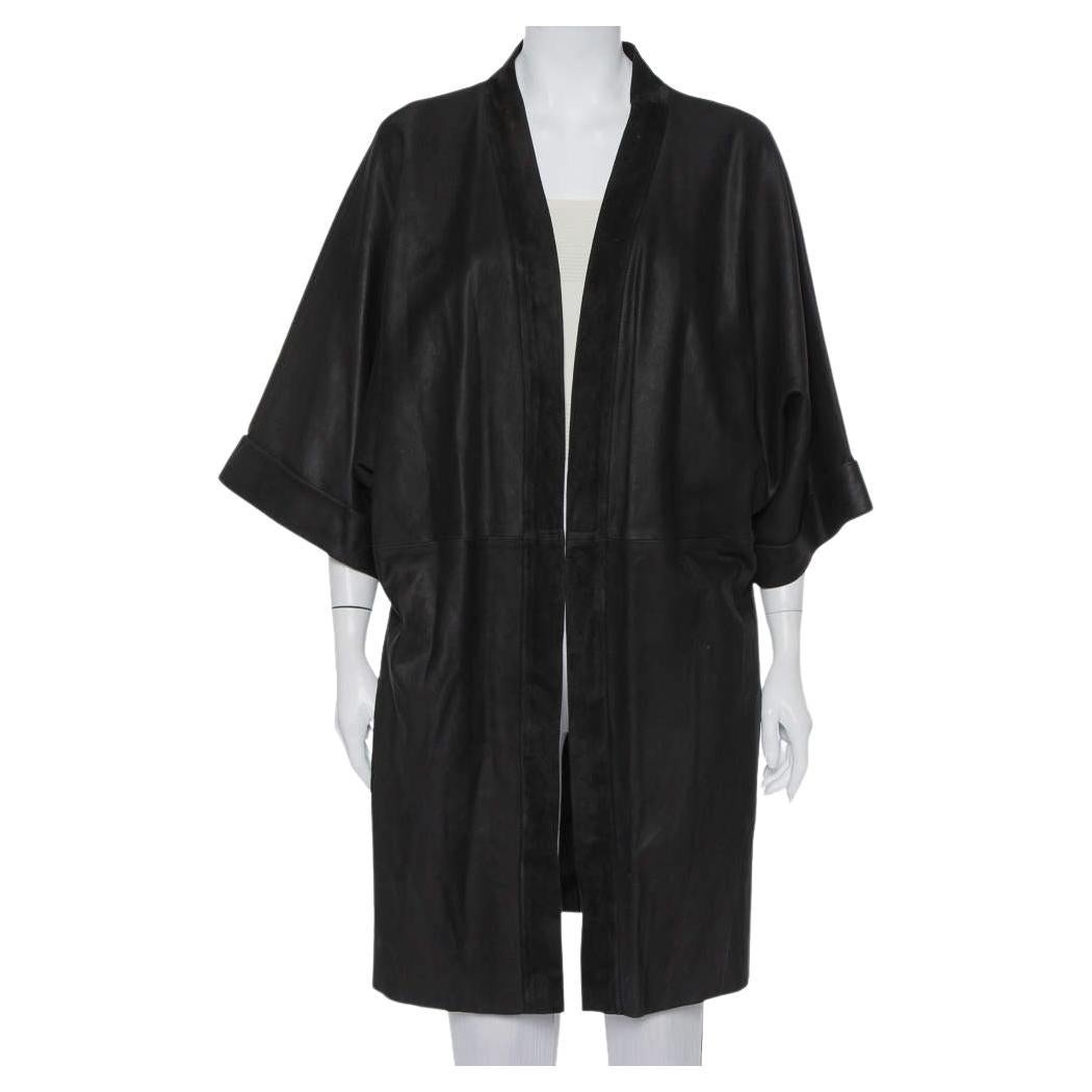 IRO Black Suede Leather Open Front Kimono S For Sale