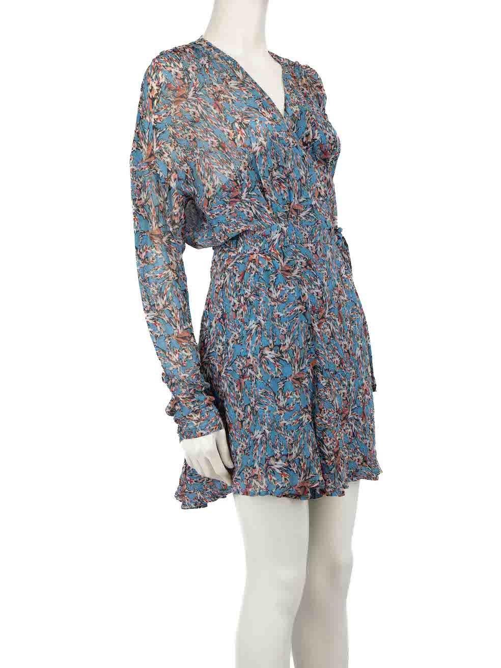 CONDITION is Very good. Minimal wear to dress is evident. Minimal wear to rear skirt where pull thread to weave is evident on this used Iro designer resale item.
 
 
 
 Details
 
 
 Blue
 
 Viscose
 
 Wrap dress
 
 Abstract pattern
 
 Mini
 
