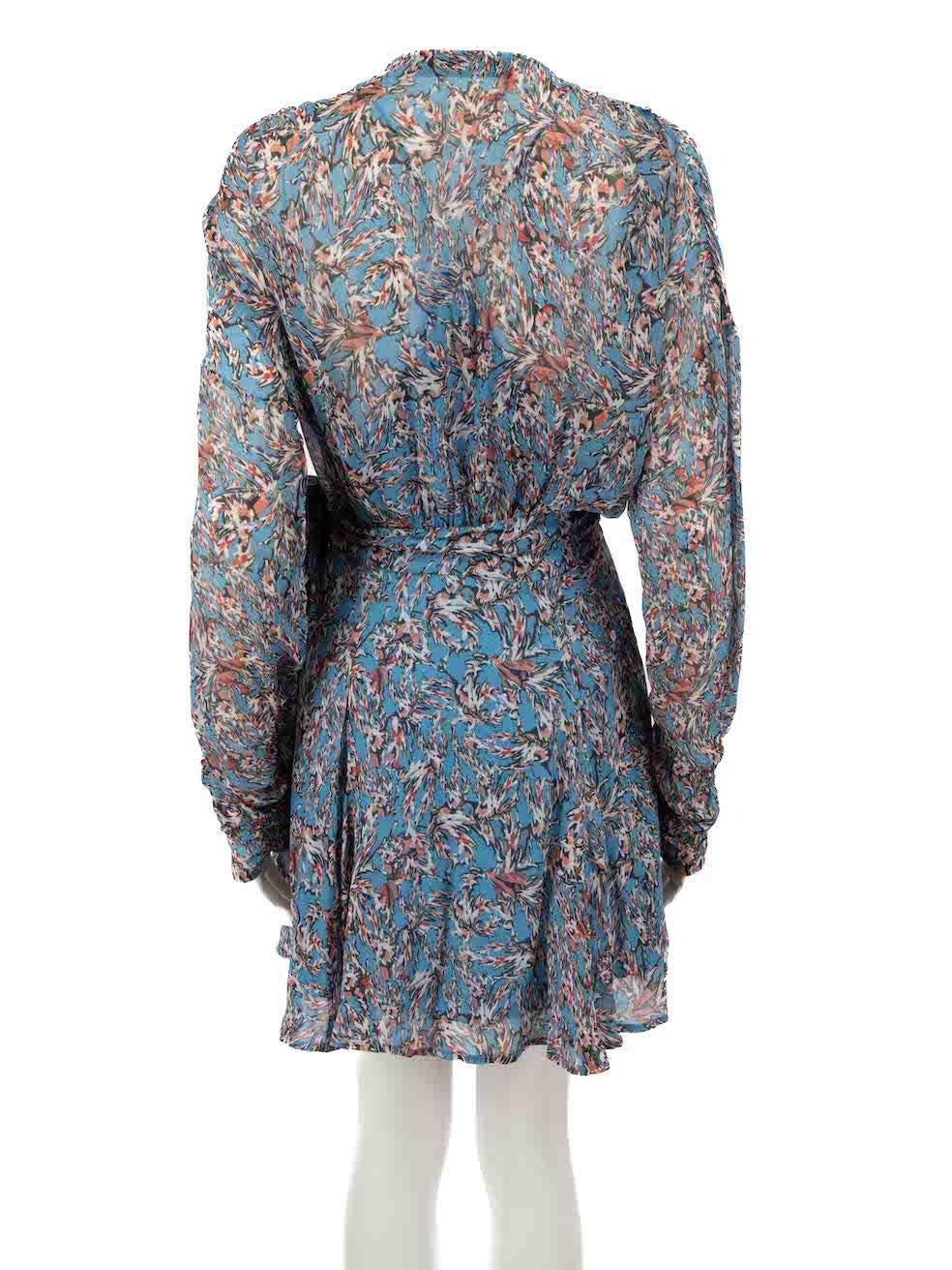 Iro Blue Abstract Long Sleeve Mini Dress Size L In Good Condition For Sale In London, GB