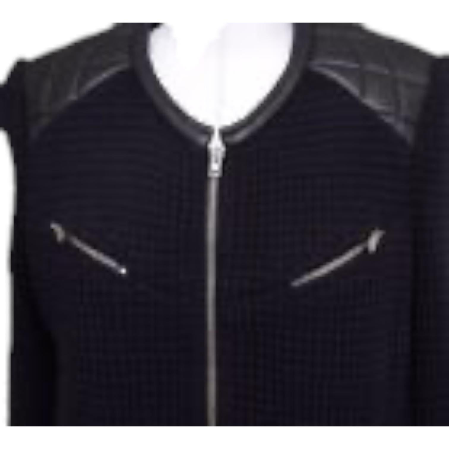 Women's IRO Jacket Coat Leather Knit Black Midnight Blue Long Sleeve Zipper 42 For Sale