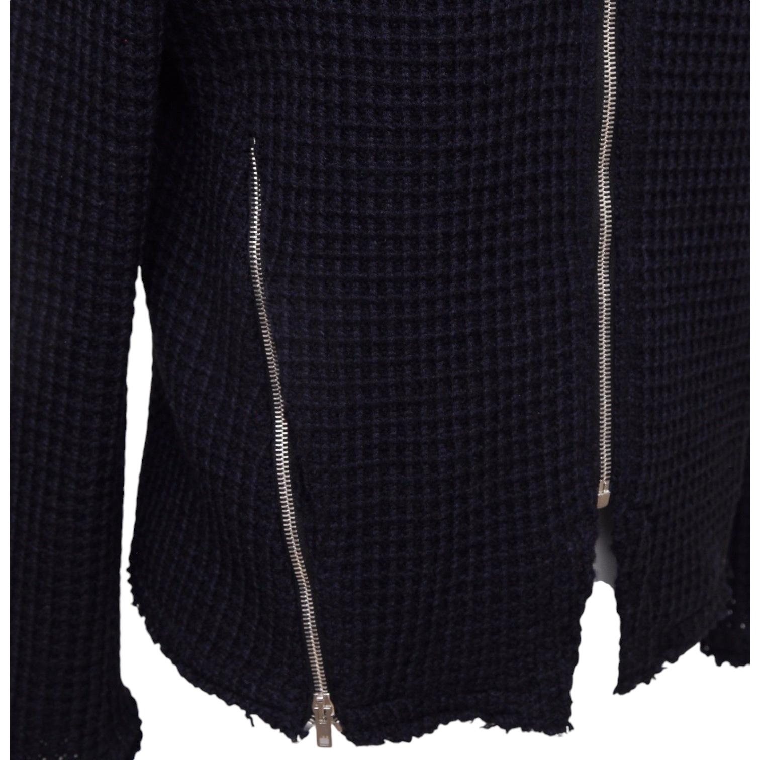 IRO Jacket Coat Leather Knit Black Midnight Blue Long Sleeve Zipper 42 For Sale 1