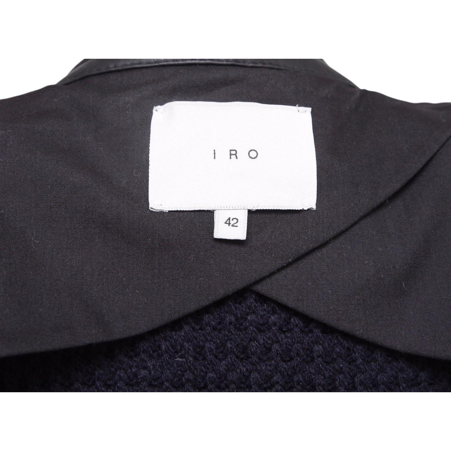 IRO Jacket Coat Leather Knit Black Midnight Blue Long Sleeve Zipper 42 For Sale 3