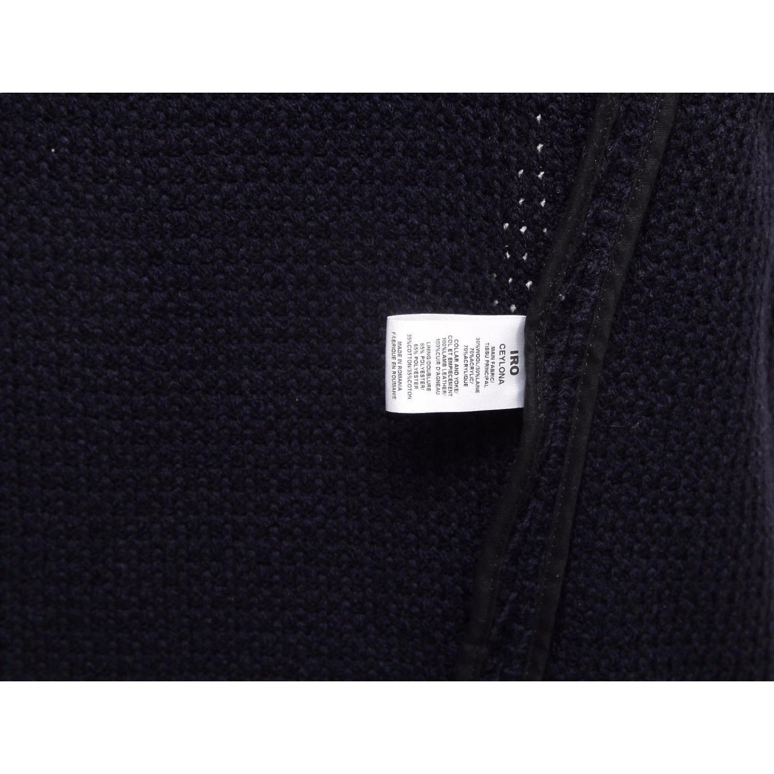 IRO Jacket Coat Leather Knit Black Midnight Blue Long Sleeve Zipper 42 For Sale 4