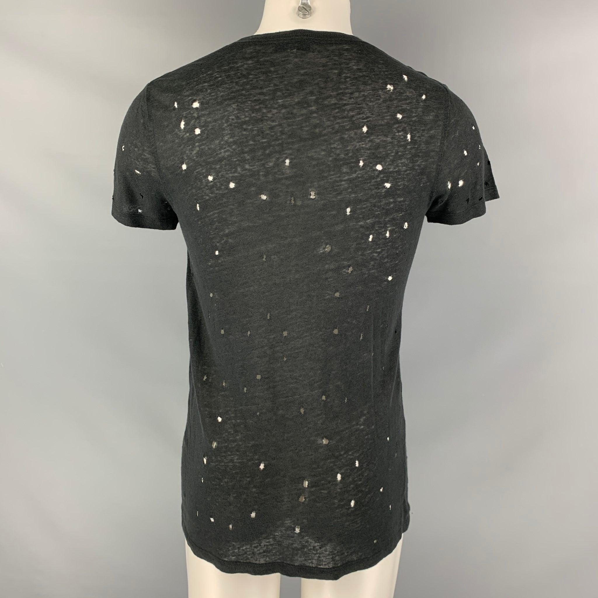 IRO CLAY Size XS Black Distressed Linen Crew-Neck T-shirt In Good Condition For Sale In San Francisco, CA