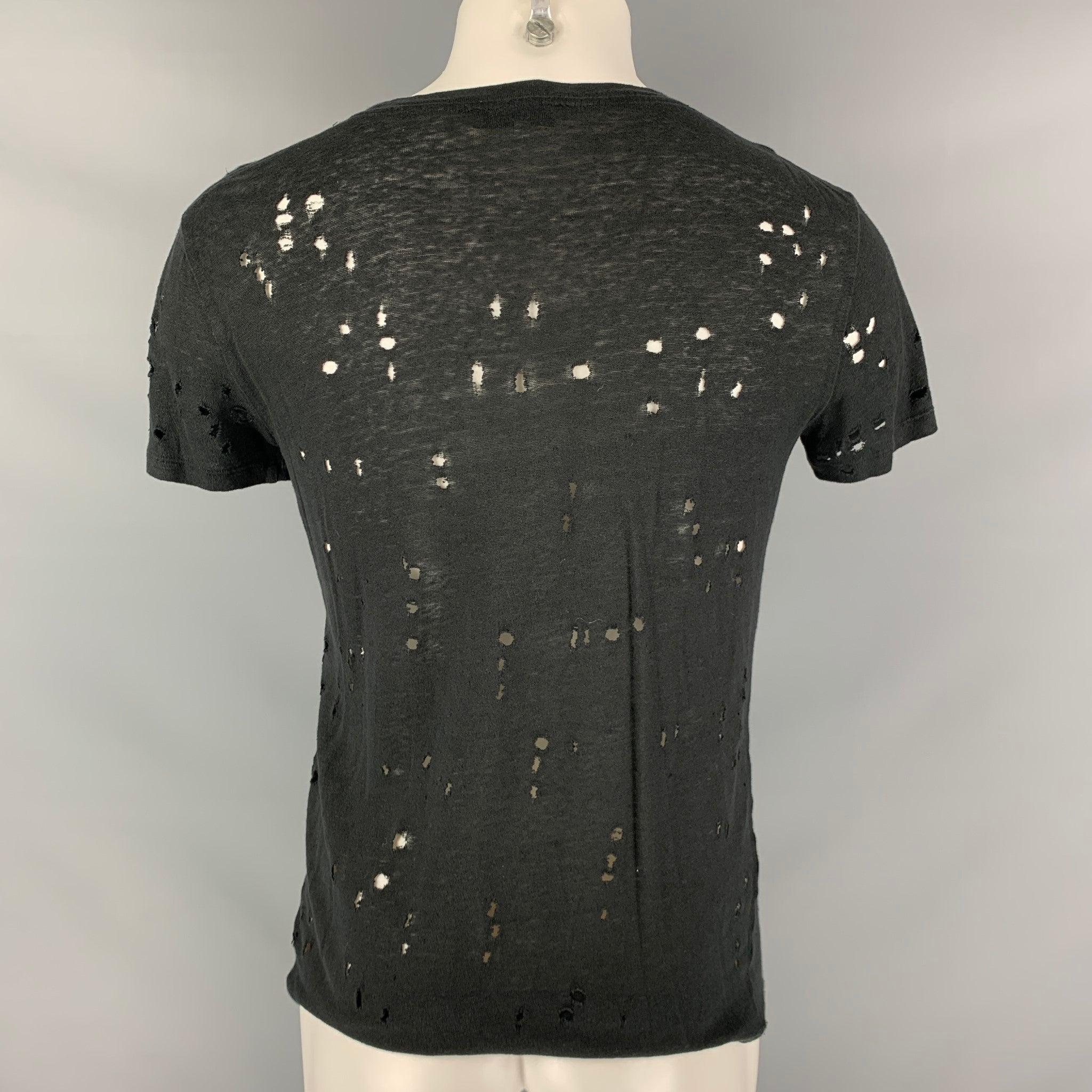 IRO CLAY Size XS Black Linen Distressed Crew-Neck T-shirt In Good Condition For Sale In San Francisco, CA