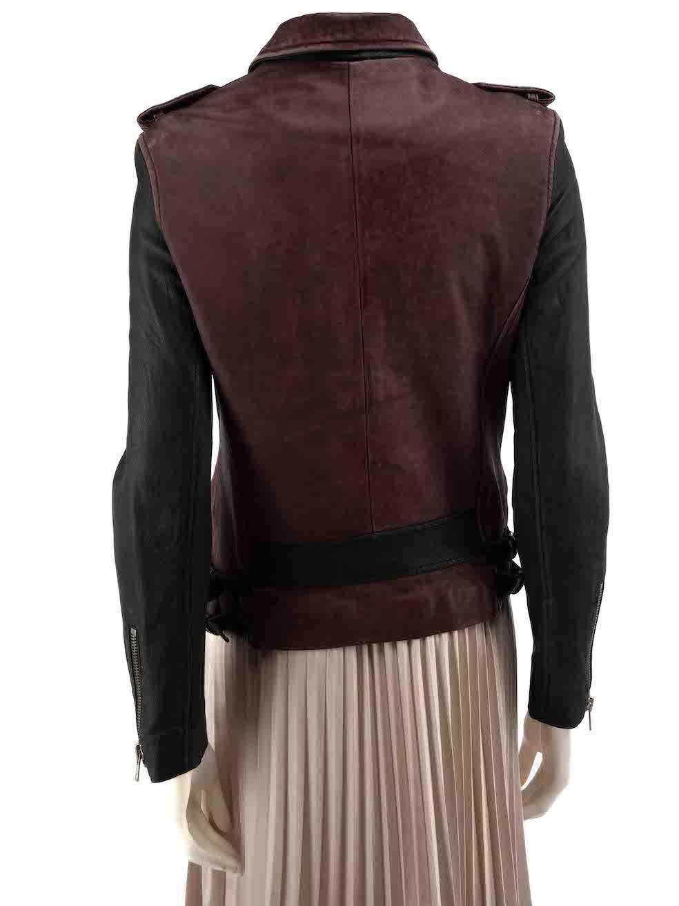 Black Iro Colourblock Leather Biker Jacket Size XS For Sale