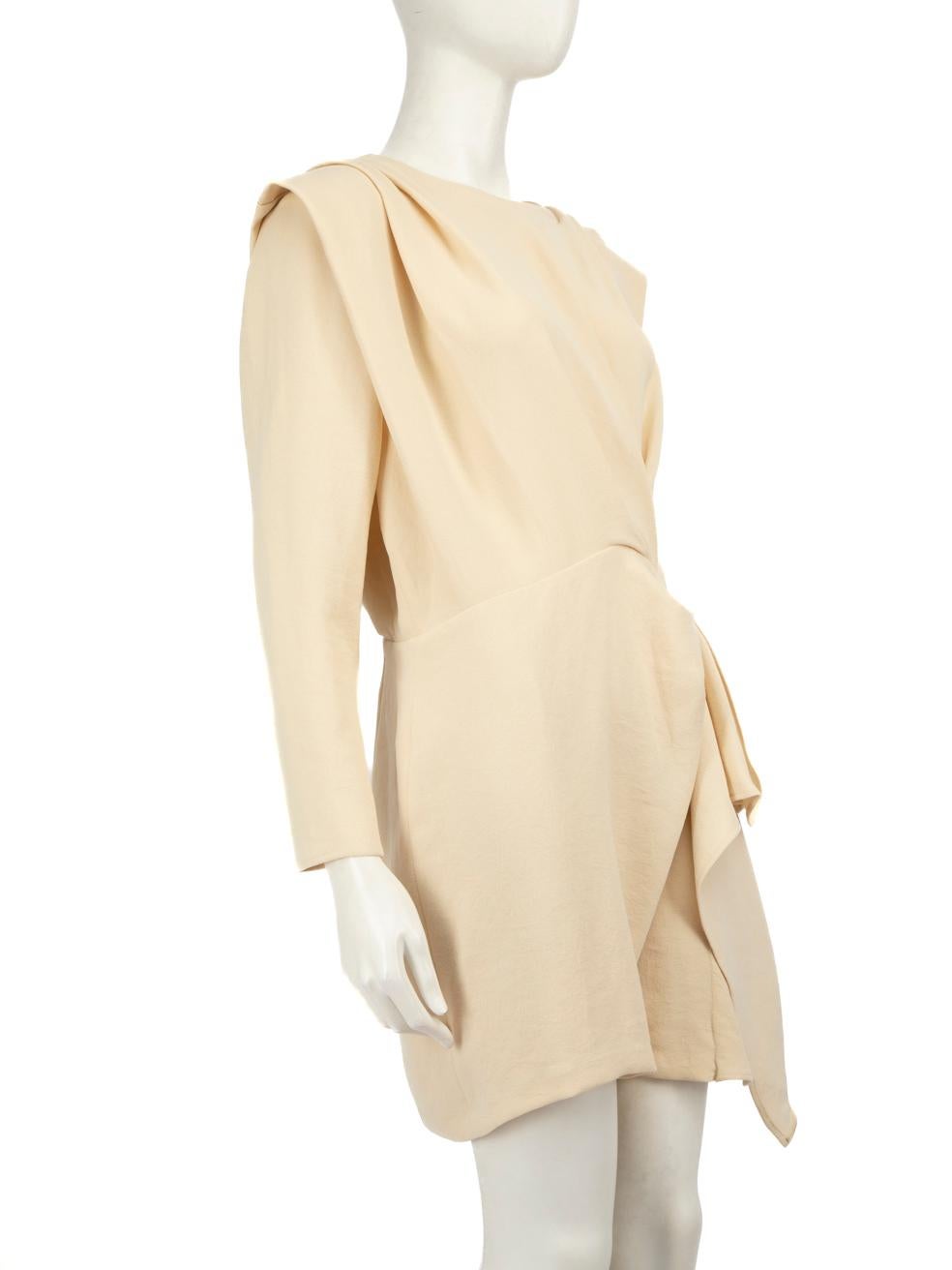 CONDITION is Never worn, with tags. No visible wear to the dress is evident on this new Iro designer resale item.
 
 Details
 
 
 Model: Mitzi
 
 Cream
 
 Polyester
 
 Dress
 
 Mini
 
 Long sleeves
 
 Drape detail on shoulders and waist
 
 Back neck