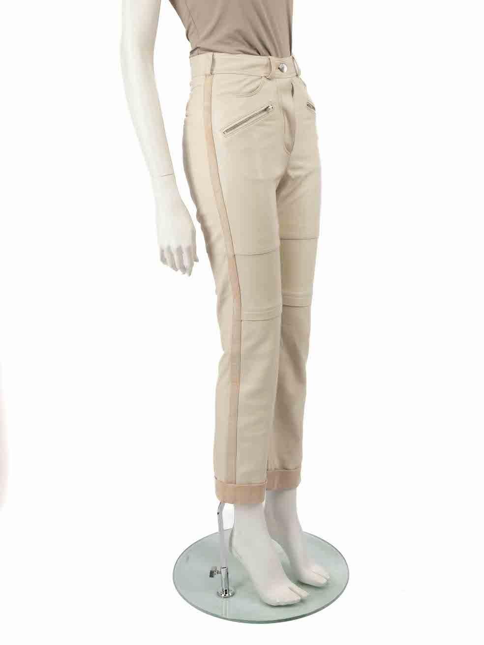 CONDITION is Very good. Hardly any visible wear to trousers is evident on this used Iro designer resale item.
 
 
 
 Details
 
 
 Ecru
 
 Leather
 
 Trousers
 
 Slim fit
 
 Mid rise
 
 4x Front pockets
 
 2x Back pockets
 
 Fly zip and button