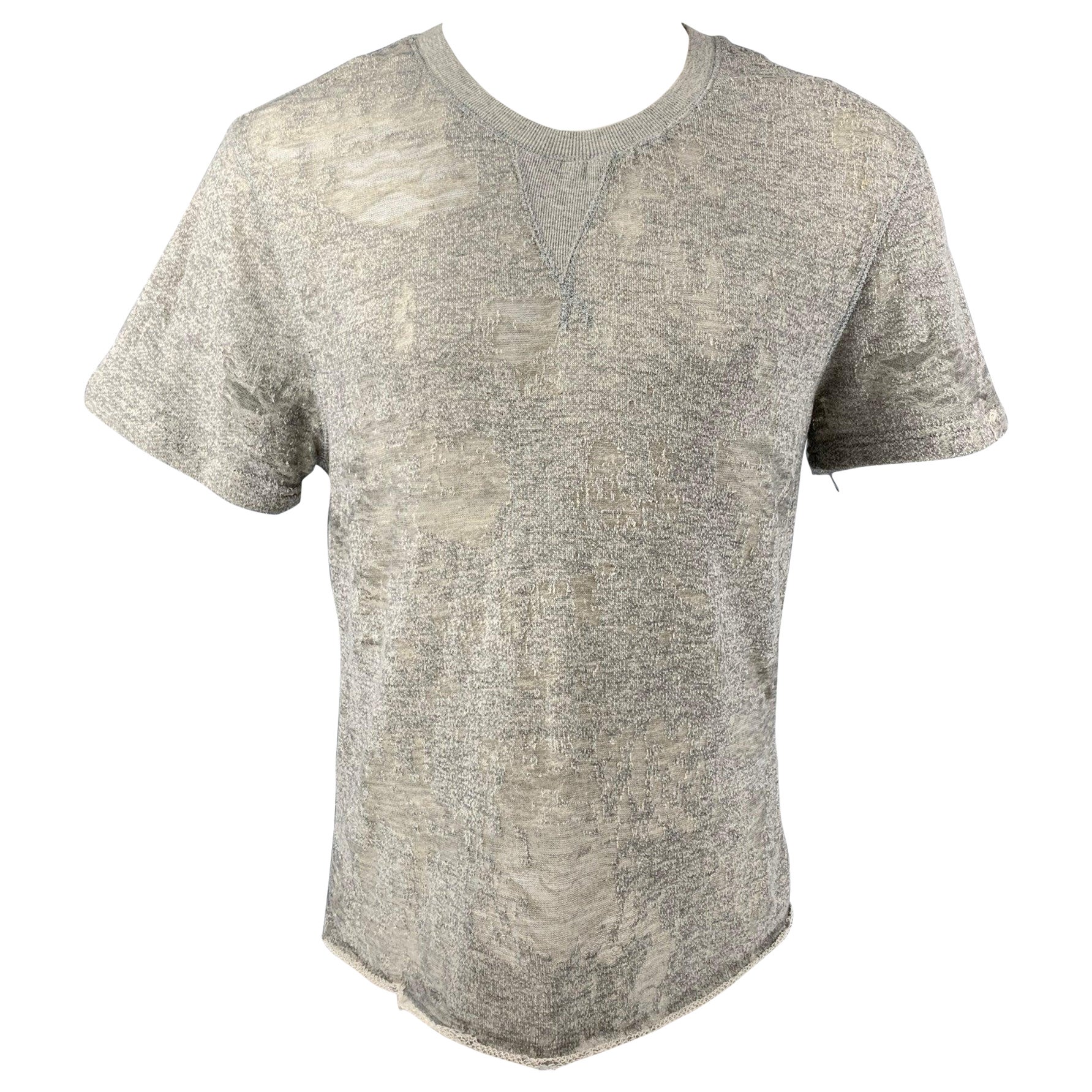 IRO Gaetane Größe S Heather Grau Distressed Baumwollmischung Crew-Neck T-Shirt mit Rundhalsausschnitt