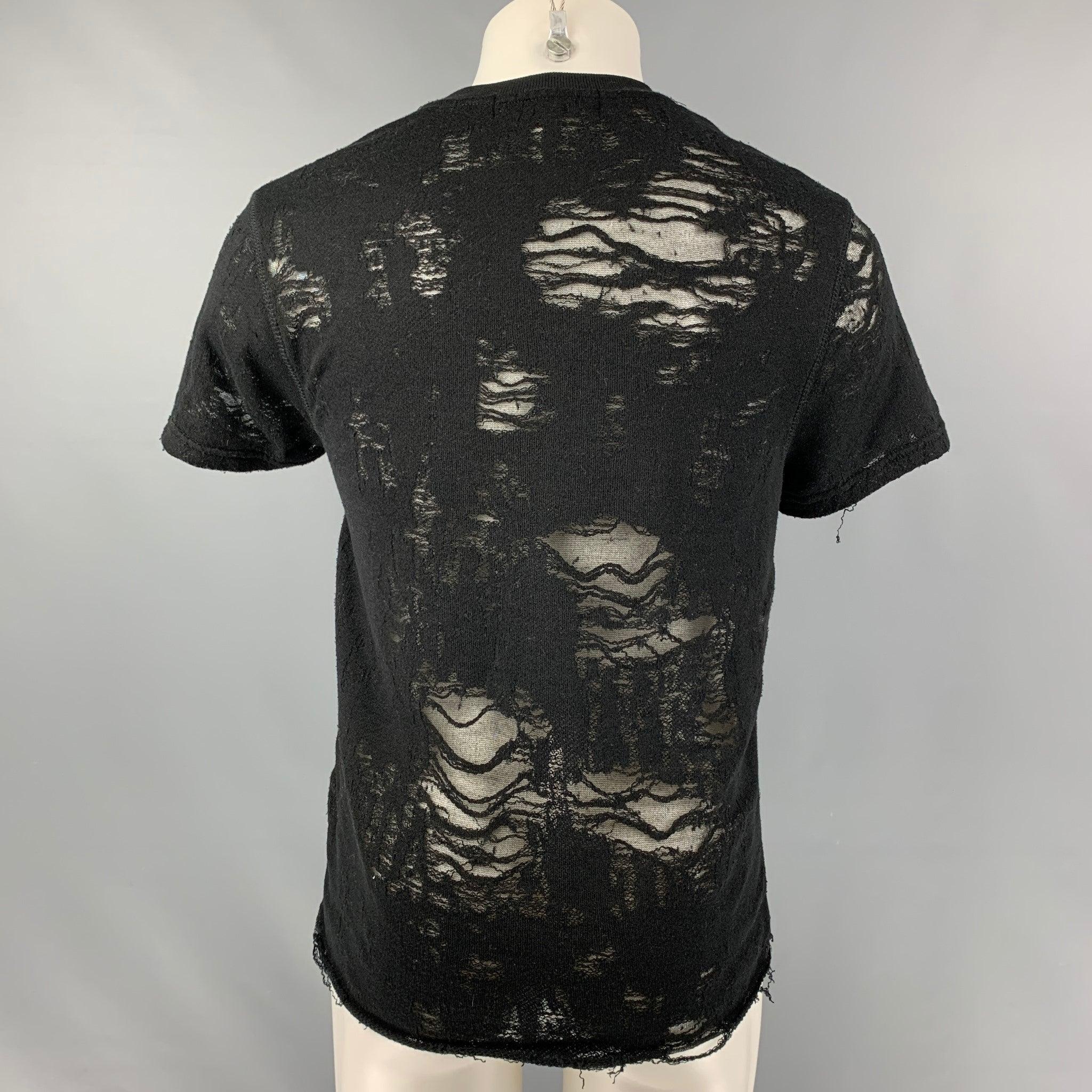 IRO Gaetane Size XS  Black Distressed Cotton Blend Crew-Neck T-shirt In Good Condition For Sale In San Francisco, CA