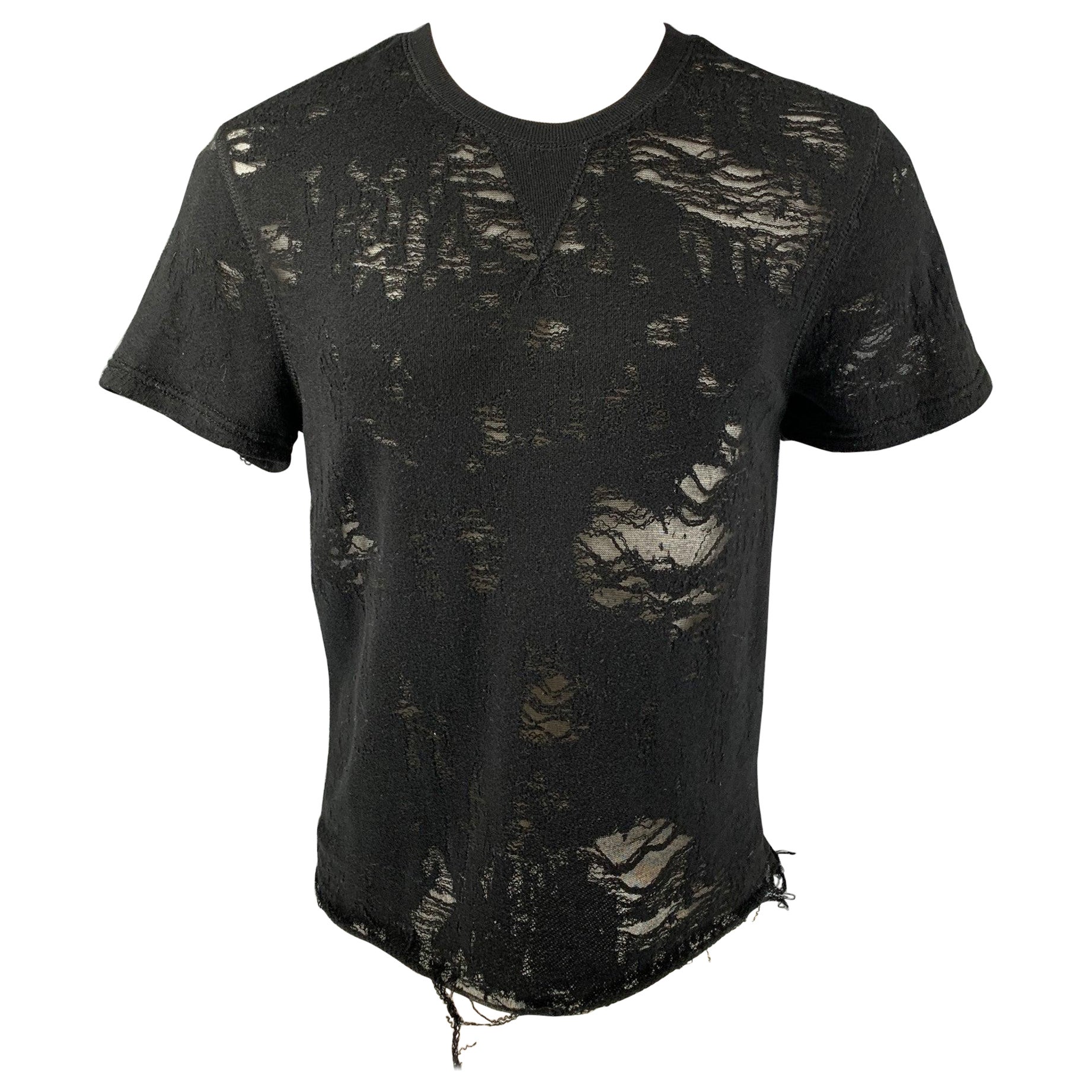 IRO Gaetane Talla XS  Camiseta de cuello redondo de mezcla de algodón negra desgastada en venta