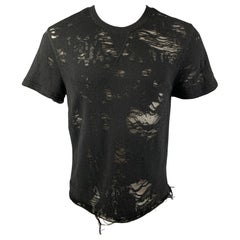 IRO Gaetane Talla XS  Camiseta de cuello redondo de mezcla de algodón negra desgastada