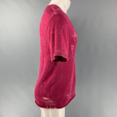 IRO Gaetane Size XS Burgundy Distressed Cotton Blend Crew-Neck T-shirt