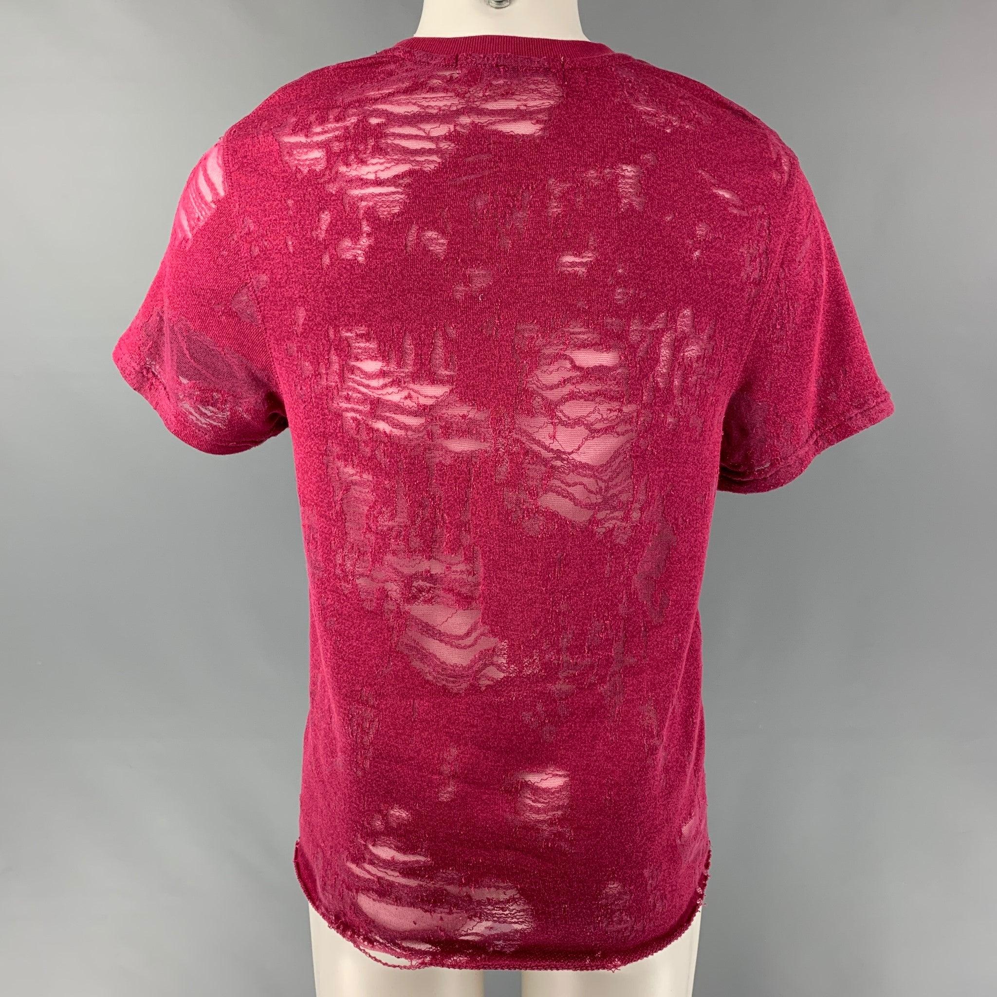 IRO Gaetane Size XS Burgundy Distressed Cotton Blend Crew-Neck T-shirt In Excellent Condition For Sale In San Francisco, CA