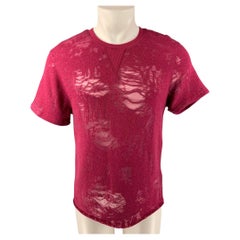 IRO Gaetane Size XS Burgundy Distressed Cotton Blend Crew-Neck T-shirt