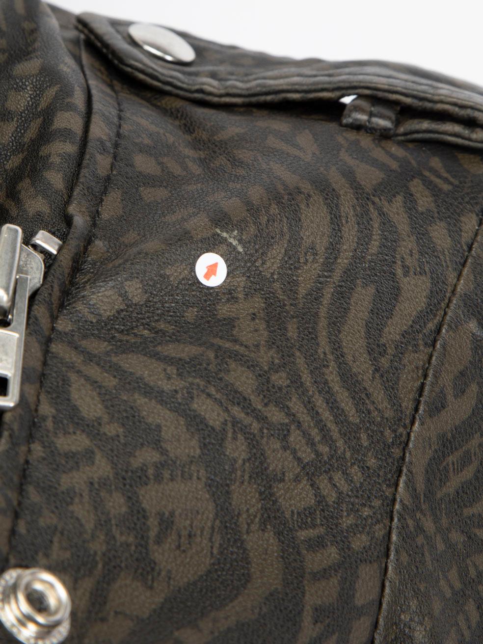 Iro Green Abstract Print Leather Biker Jacket Size S In Good Condition For Sale In London, GB