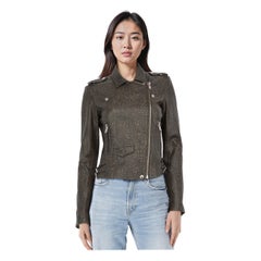 Iro Green Abstract Print Leather Biker Jacket Size S