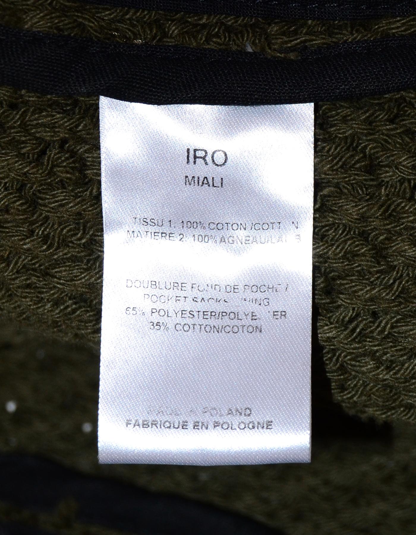Women's IRO Green Knit Miali Asymmetrical Zip Jacket W/ Black Leather Trim/Raw Hem Sz 0