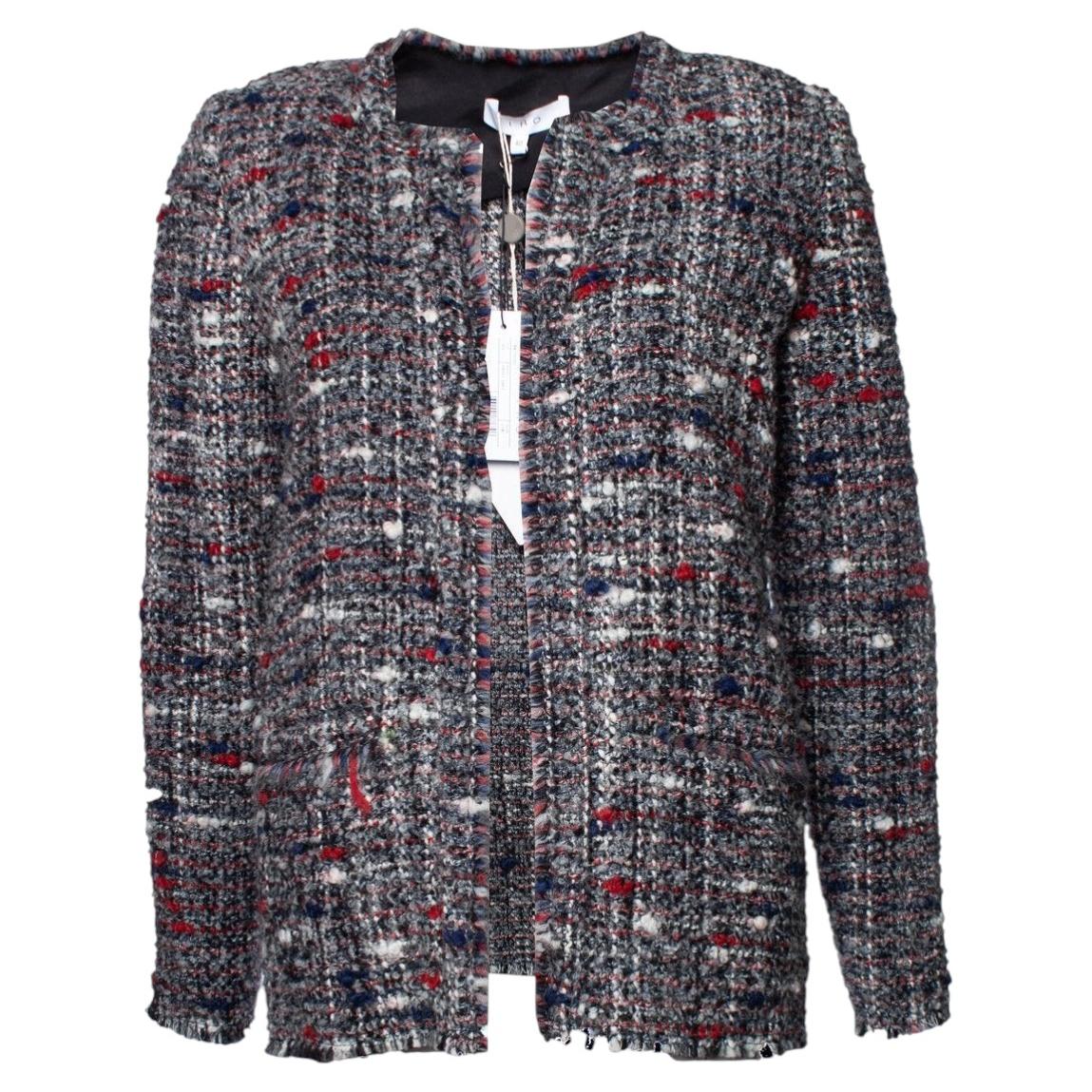 IRO, grey boucle jacket with multicoloured yarns