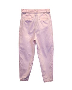 Iro-Hose mit hoher Taille, Plissee und schmal zulaufendem Schnitt aus rosa Baumwoll-Denim