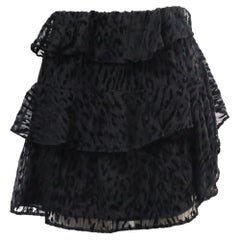 Iro Leopard-Accent Mini Tiered Skirt in Black Silk