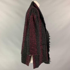 IRO Marked 38 Beverly Black Burgundy Wool Blend Stripe Open Front Coat