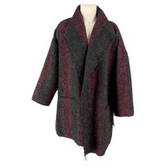 IRO Marked 38 Beverly Black Burgundy Wool Blend Stripe Open Front Coat