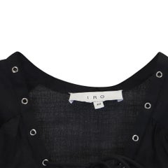 Iro Mini Raw Edge Bell Sleeve V-Neck Dress in Black Cotton
