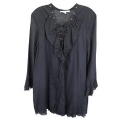 Iro Mini-Kleid mit Glockenärmeln, V-Ausschnitt und unversäuberten Säumen aus schwarzer Baumwolle