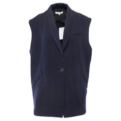 IRO Navy Blue Striped Wool-Blend Vest Jacket L