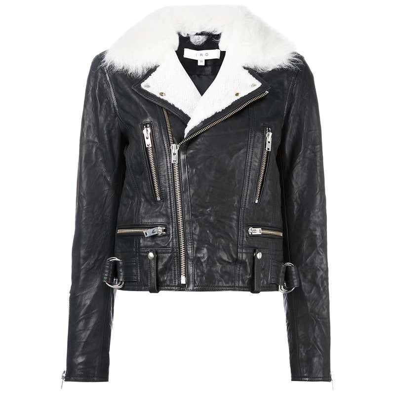 IRO Noemie Shearling Trimmed Textured Leather Biker Jacket For Sale at ...