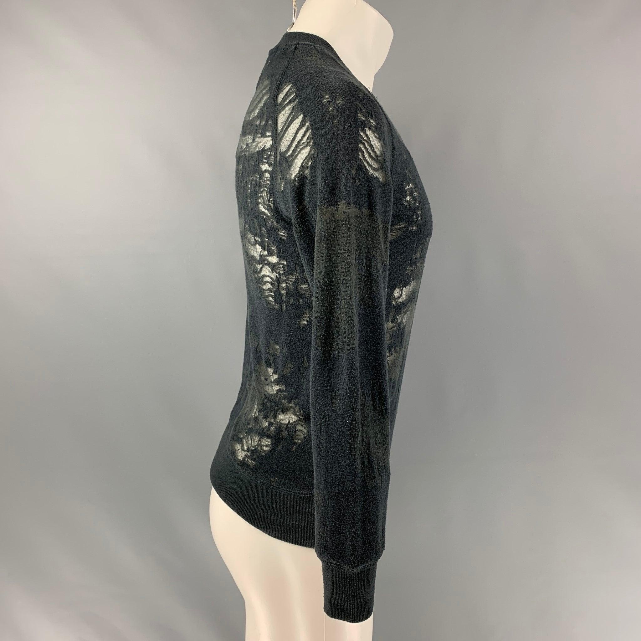 IRO JEANS Nona raglan long sleeve pullover comes in a dark grey partially see through cotton blend jersey featuring a distressed style and crew-neck. Excellent Pre-Owned Condition.  

Marked:   S 

Measurements: 
 
Shoulder: 21 inches Sleeves: 26