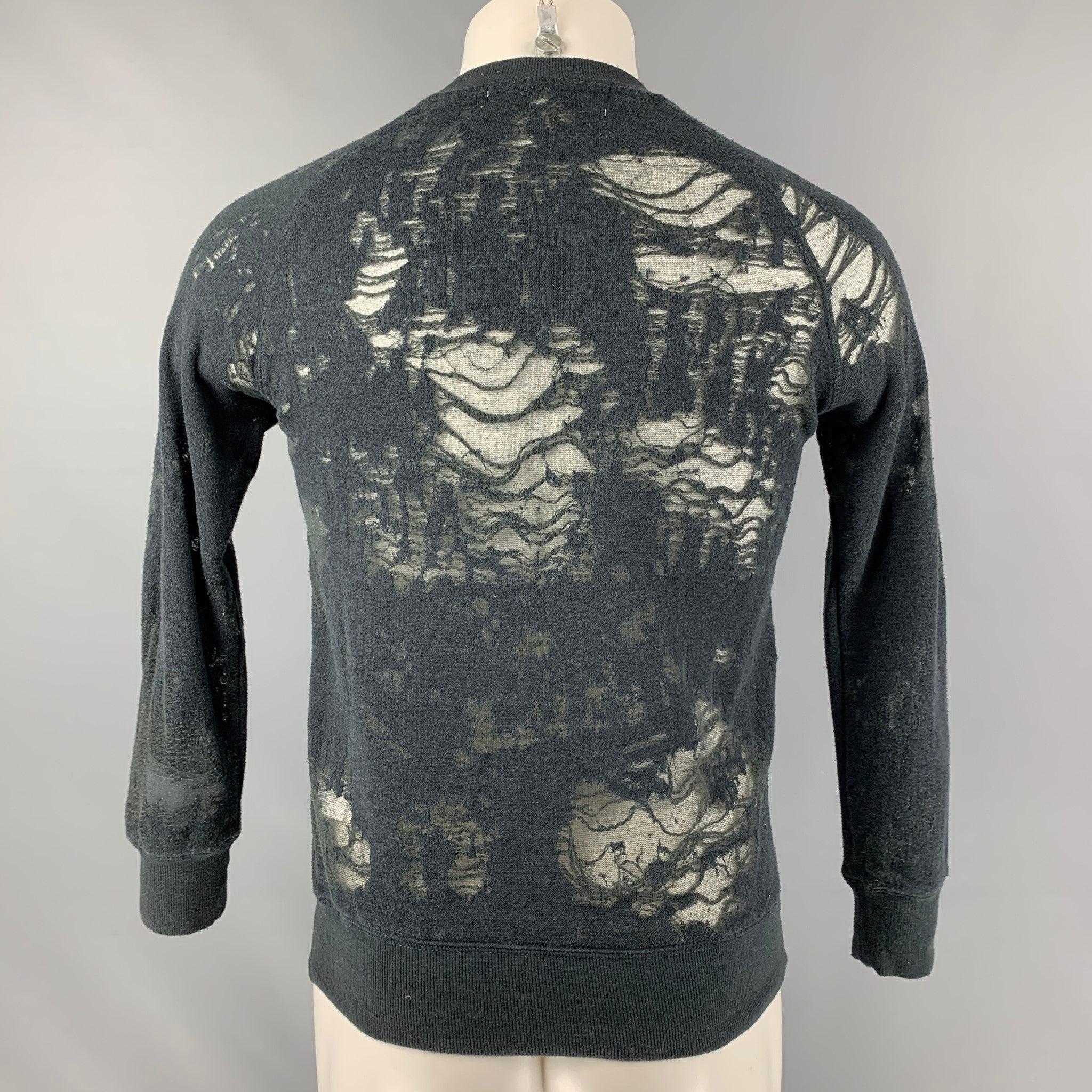 IRO Nona Size S Dark Gray Distressed Cotton Blend Long Sleeve Pullover In Excellent Condition For Sale In San Francisco, CA