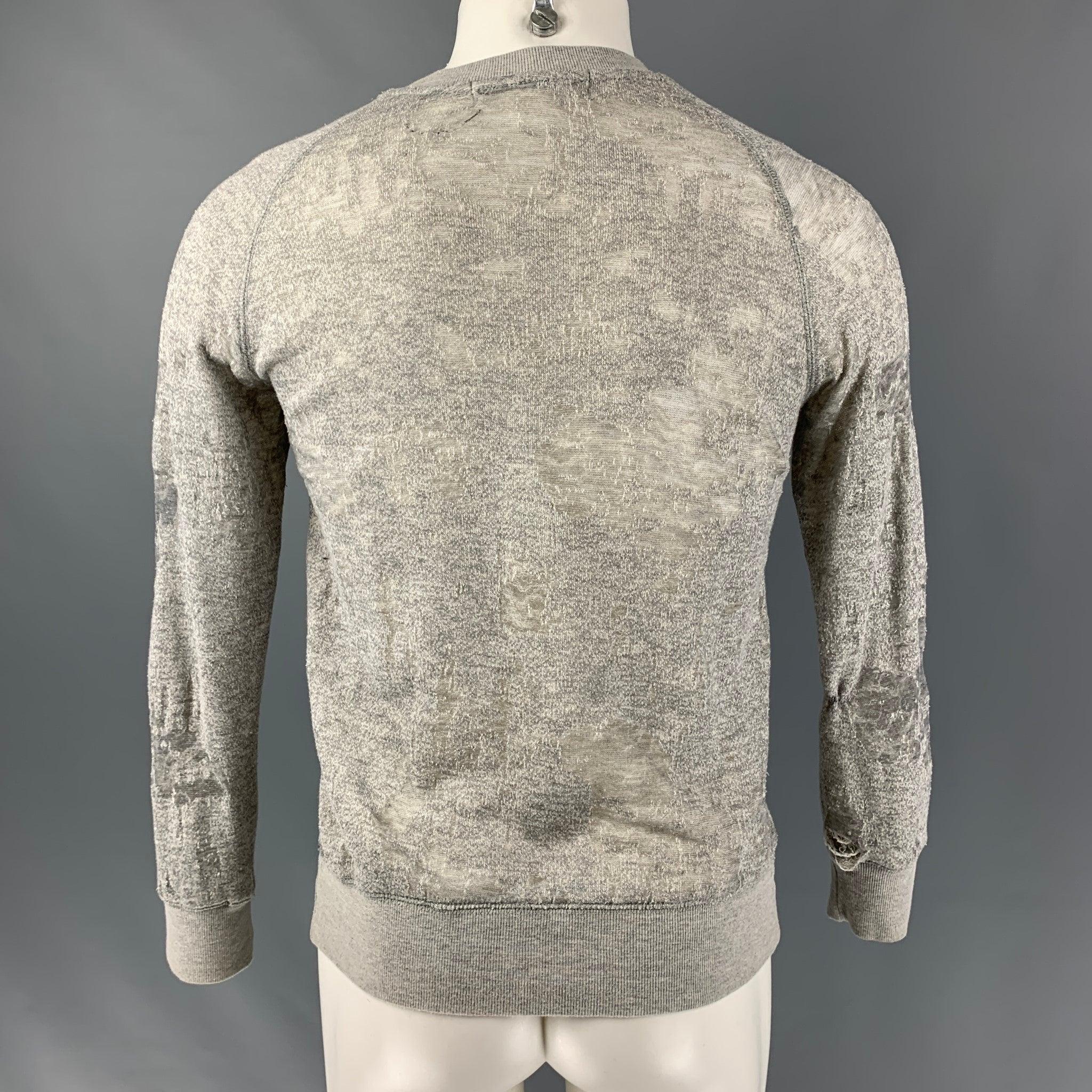 IRO Nona Size S Light Gray Distressed Cotton Blend  Long Sleeve Pullover In Excellent Condition For Sale In San Francisco, CA
