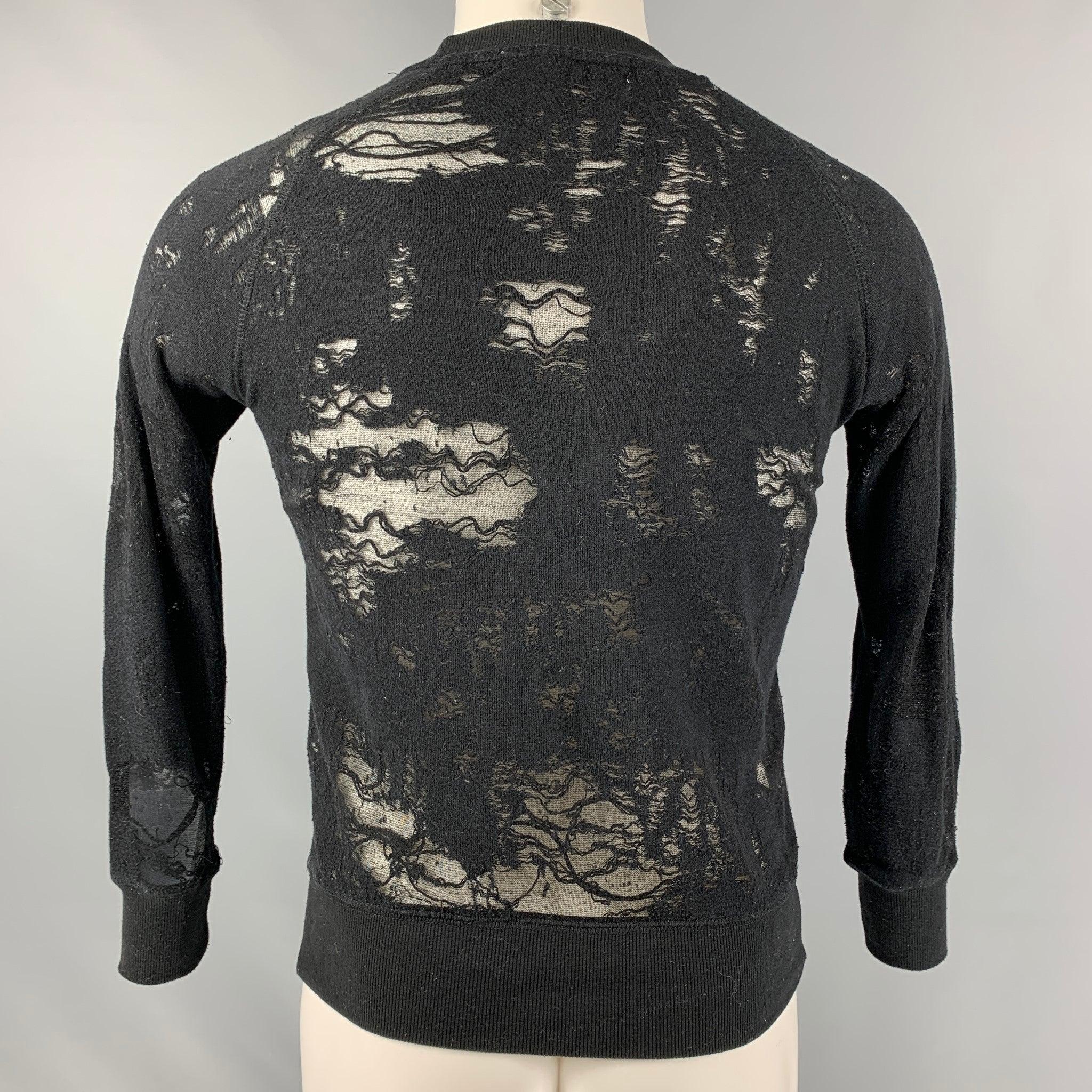 IRO Nona Size XS Black Distressed Cotton Blend  Long Sleeve Pullover In Excellent Condition For Sale In San Francisco, CA