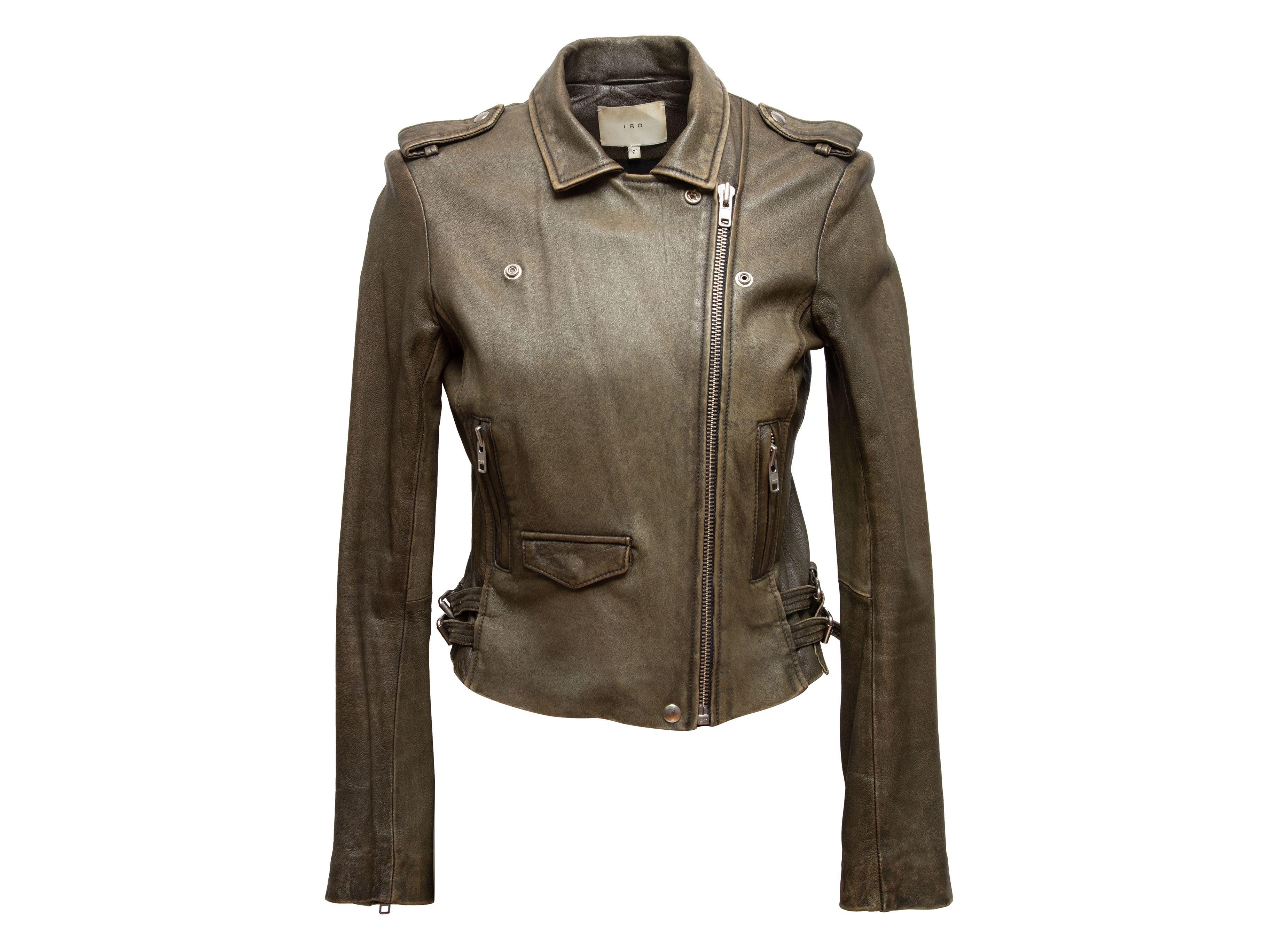 Iro  Olive Leather Moto Jacket 1