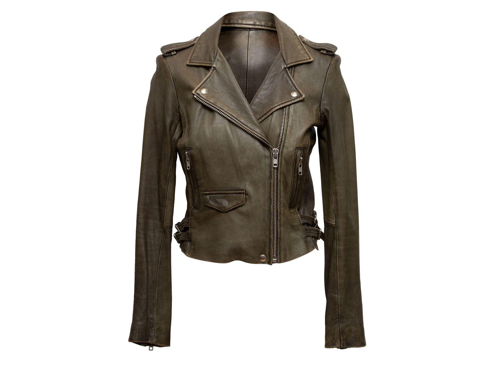 Iro  Olive Leather Moto Jacket 3