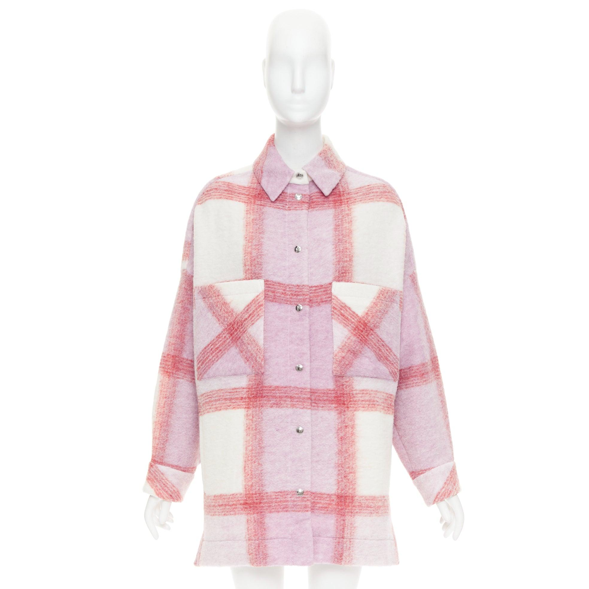 Iro PARIS Lemina rosa crema in lana tweed a quadri overshirt FR34 XS in vendita 5