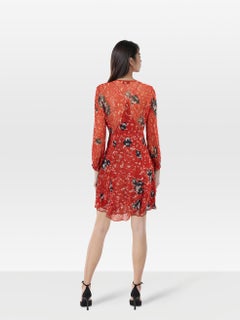 Iro Red Abstract Patterned Long Sleeve Dress Size XS