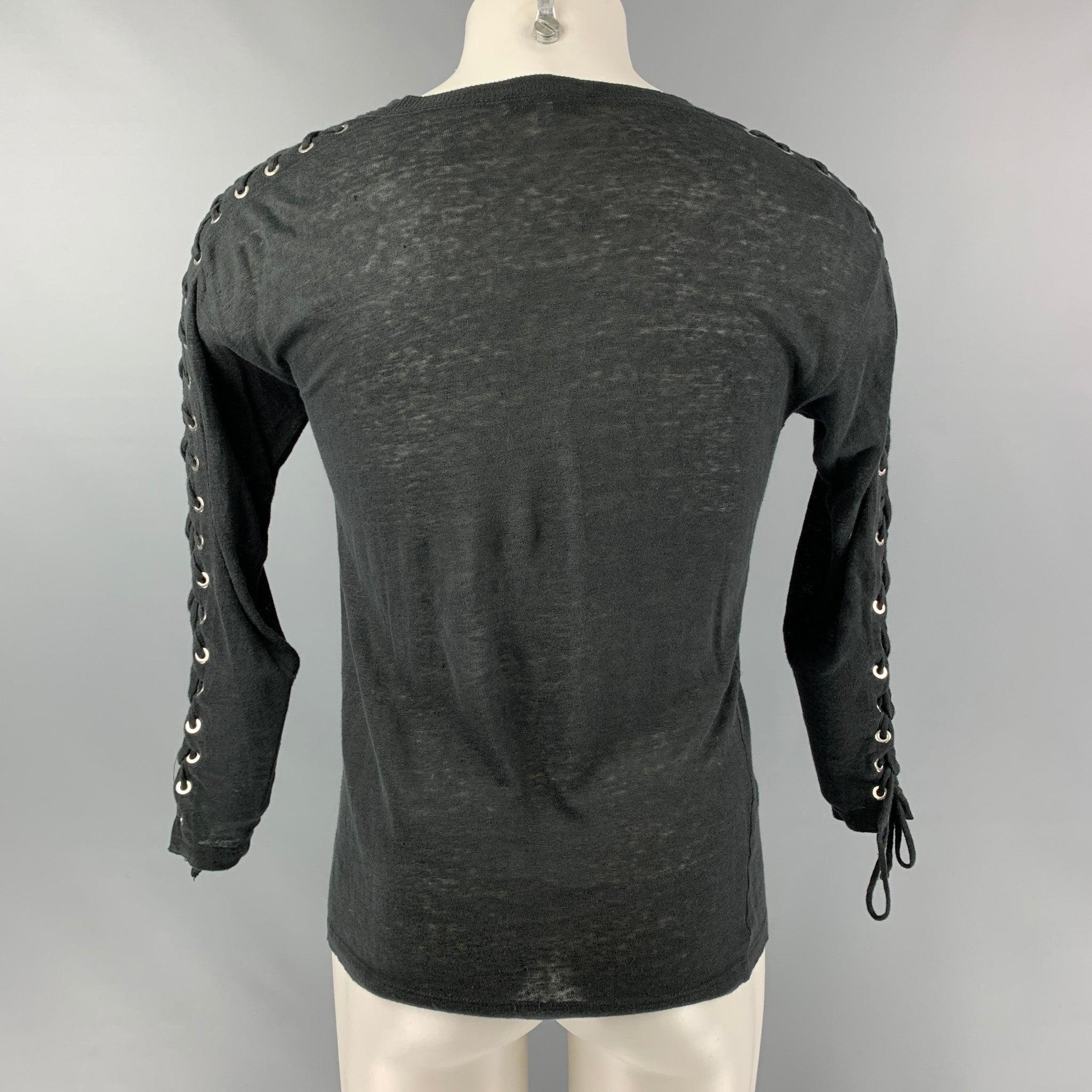 IRO Salim Size XS Black Solid Linen Long Sleeve T-shirt In Good Condition For Sale In San Francisco, CA